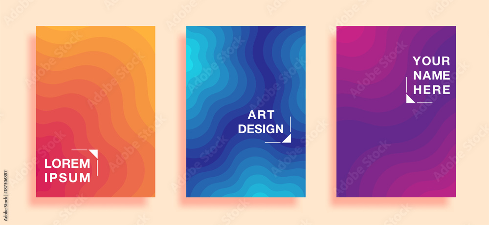 Posters with abstract geometric pattern covers design, resembling ripples on water. vector business banner template. Eps10