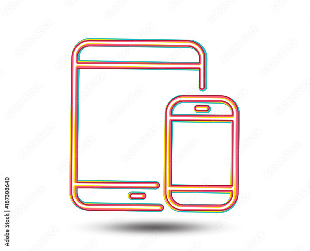Mobile Devices icon. Smartphone and Tablet PC signs. Touchscreen gadget symbols. Colourful graphic design. Vector Mobile Devices icon. Smartphone and Tablet PC signs. Touchscreen gadget symbols. Colourful graphic design. Vector