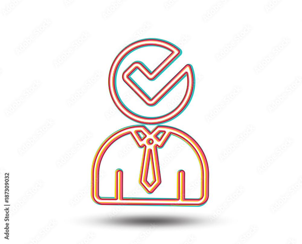 Human silhouette with Check line icon. Business or Education concept sign. Colourful graphic design. Vector Human silhouette with Check line icon. Business or Education concept sign. Colourful graphic design. Vector