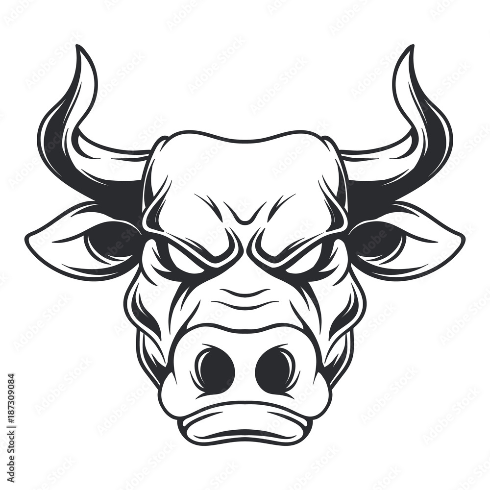 Black and White Buffalo Bull Mascot Head Face Illustration Vector 
