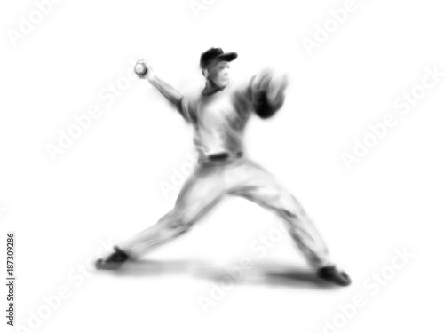 Hand drawing baseball player. Digital illustration
