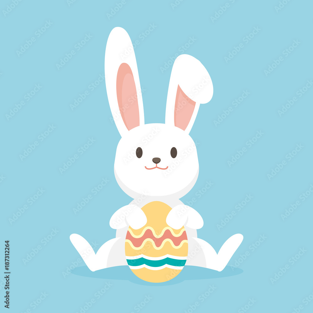 Fototapeta premium Cute rabbit with easter eggs, Happy Easter bunny, vector illustration.