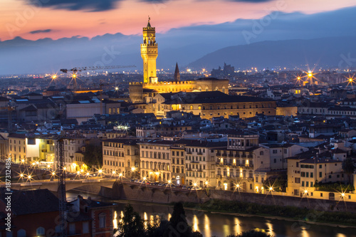 Palazzo Vecchio in Florence at night, Italy