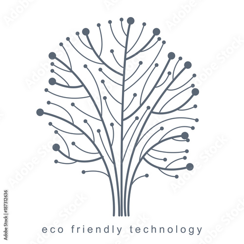 Vector illustration of tree created with wireframe and lines connected as branches. Eco friendly technology concept.