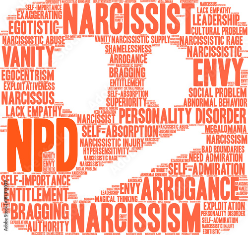 NPD Narcissistic Personality Disorder word cloud on a white background.