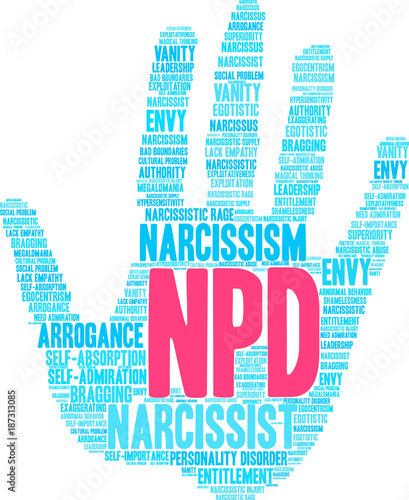 NPD Narcissistic Personality Disorder word cloud on a white background.
