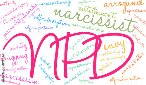 NPD Narcissistic Personality Disorder word cloud on a white background.
