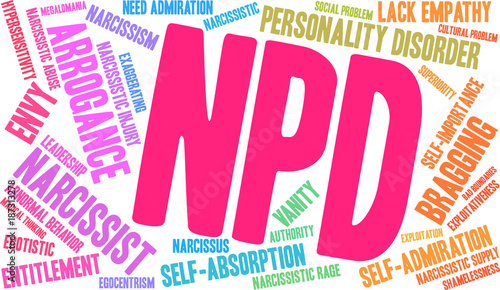 NPD Narcissistic Personality Disorder word cloud on a white background.