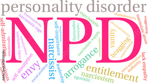 NPD Narcissistic Personality Disorder word cloud on a white background. photo