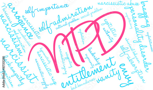 NPD Narcissistic Personality Disorder word cloud on a white background.