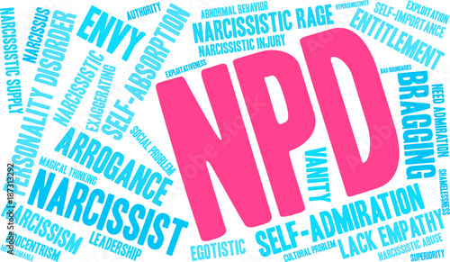 NPD Narcissistic Personality Disorder word cloud on a white background.