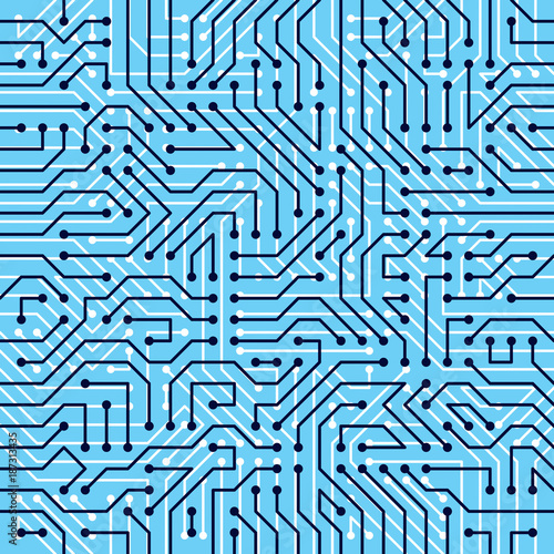 Motherboard board seamless pattern, vector background. Circuit board technology electronics wallpaper repeat design.
