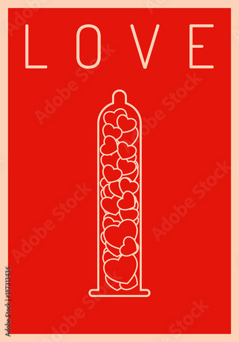retro poste.r heart on condom. valentine and love concept. vector illustration eps1