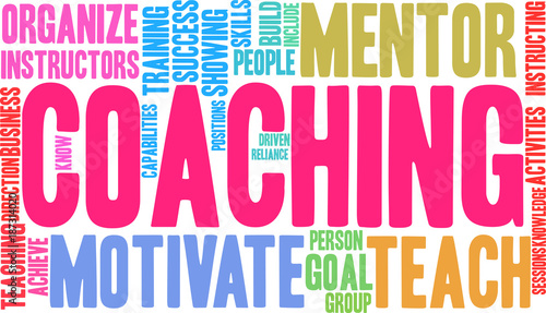 Coaching Word Cloud on a white background. 