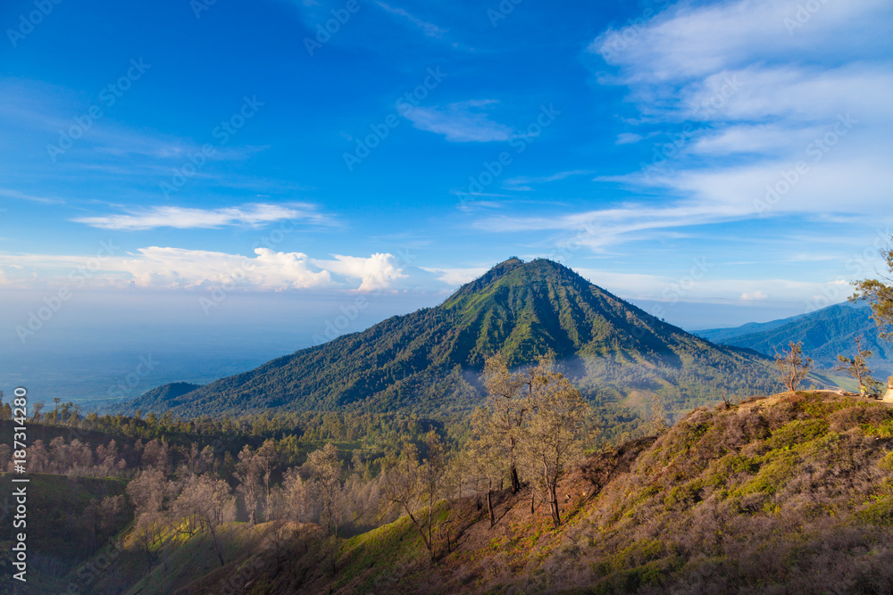 Landscape view of big mountain at Kawah Ijen volcano. Ijen volcano the famous tourist attraction near Banyuwangi, East Java, Indonesia
