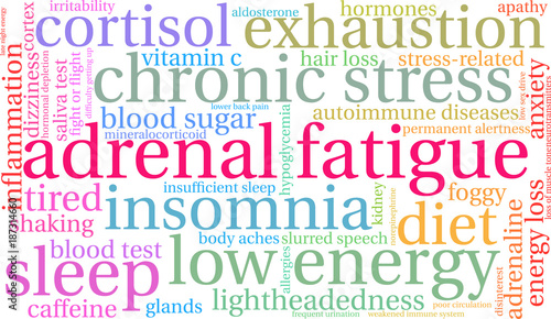 Adrenal Fatigue Word Cloud on a white background. 