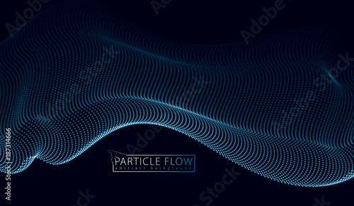 3d particles mesh array wave, sound flowing. Blurred round lights vector effect illustration. 3d futuristic technology style.