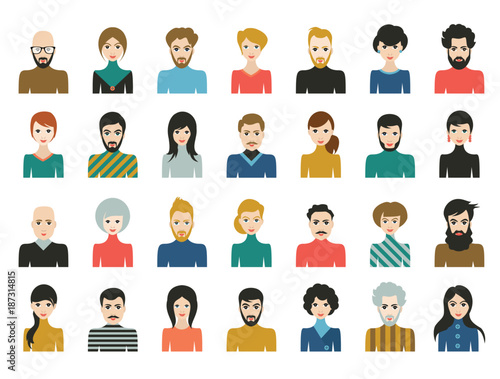 People heads icons. Face avatar. Man  woman in flat style. Vector.