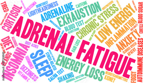 Adrenal Fatigue Word Cloud on a white background. 
