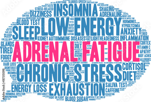 Adrenal Fatigue Word Cloud on a white background. 