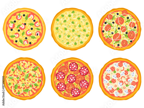 Set of different pizza. Vector illustration