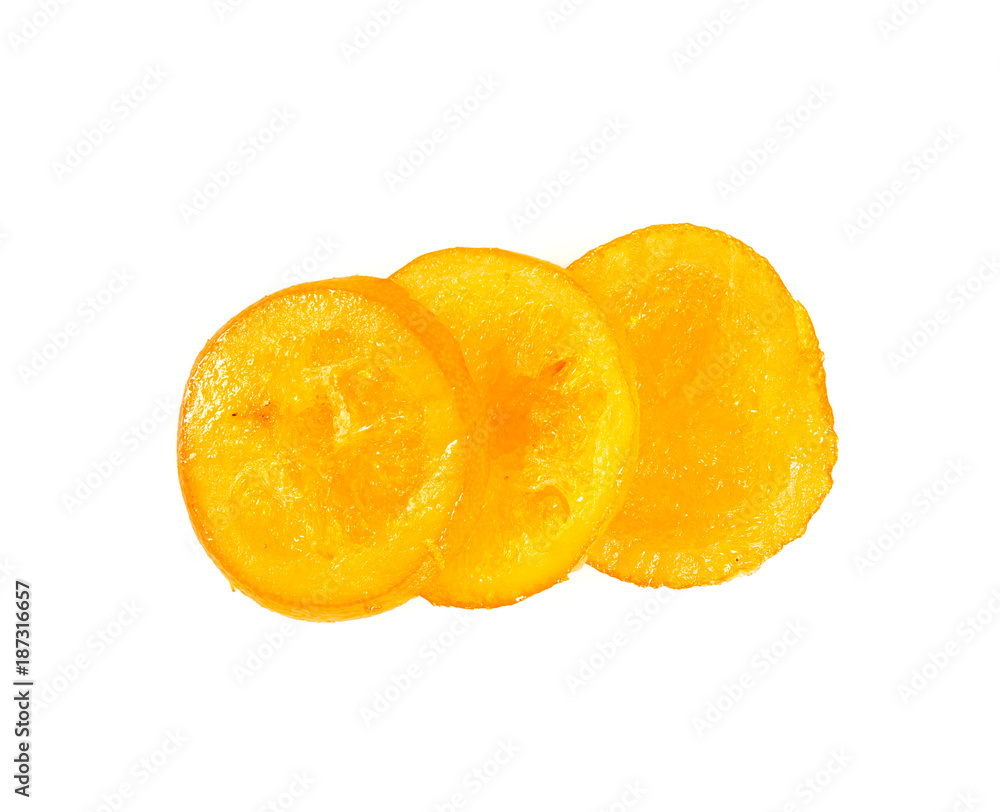 dried orange slices with sugar isolated on white