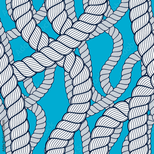 Seamless nautical rope pattern vector. Endless navy illustration with loop cord lines ornament. Navy tangled marine ropes endless design. Usable for fabric, wallpaper, wrapping, web and print.