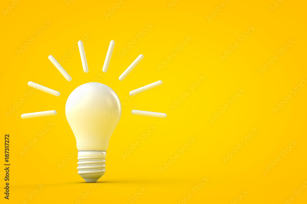 White lightbulb against a yellow background, bright idea concept. 3D rendering White lightbulb against a yellow background, bright idea concept. 3D rendering
