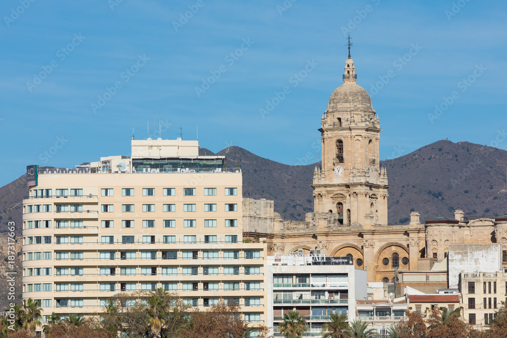 Obraz premium Malaga, Spain cityscape at the Cathedral, City Hall and Alcazaba citadel of Malaga.