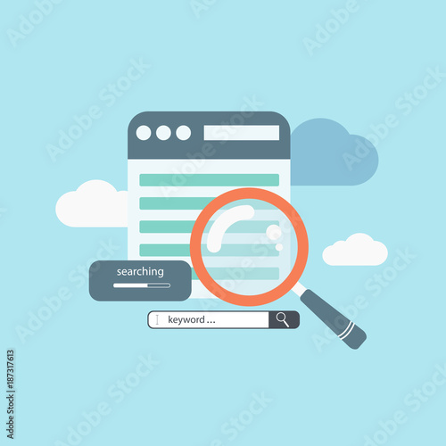 Concept for keyword research, on-page optimization and search engine optimization. Flat vector illustration photo