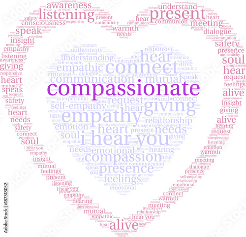Compassionate word cloud on a white background.