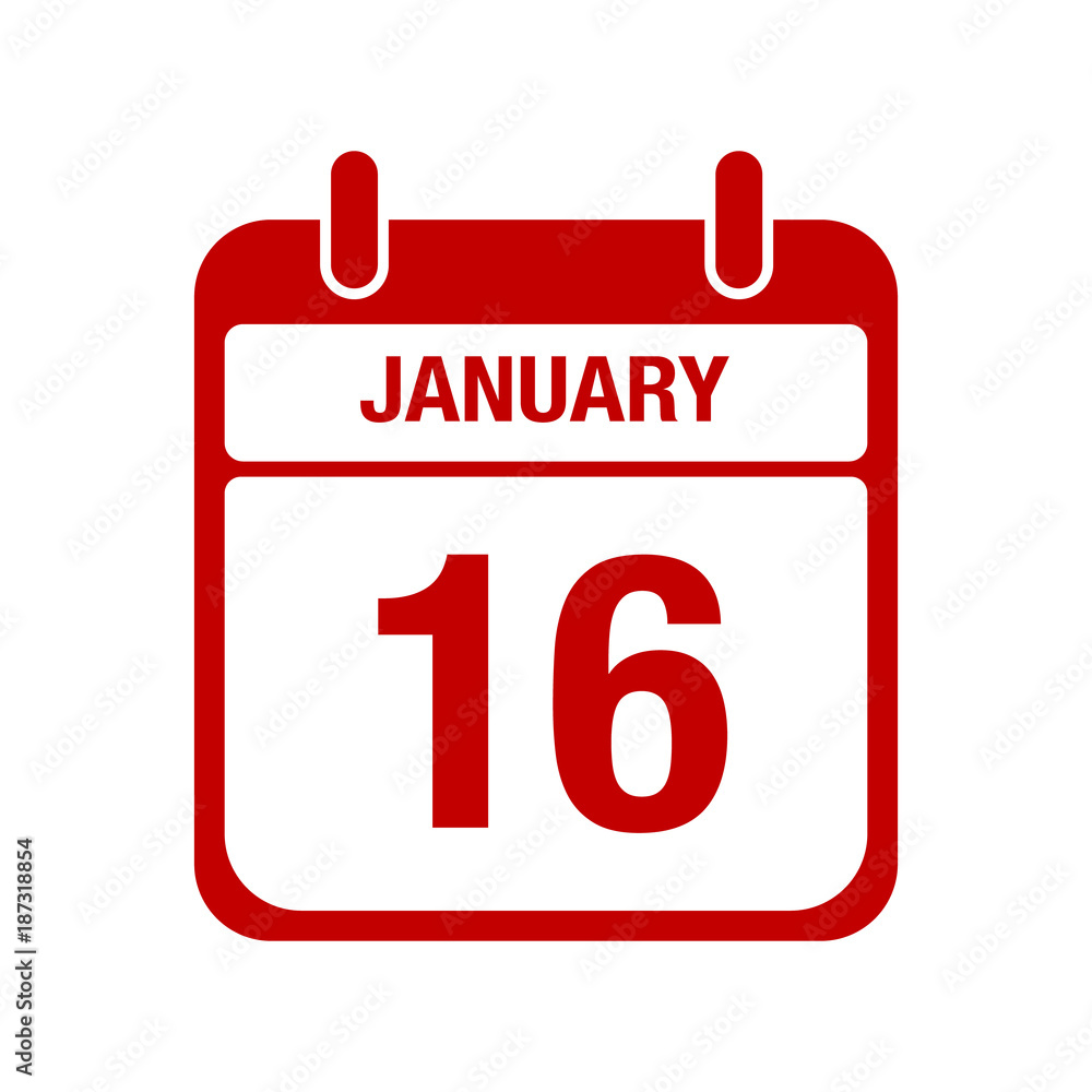 16 January calendar red icon. sixteen 16 January calendar red icon. sixteen