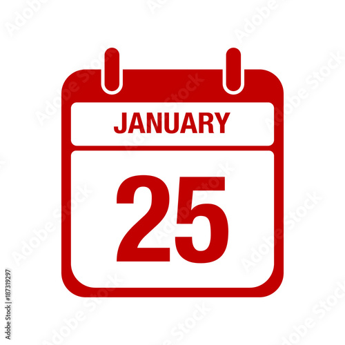 25 January calendar red icon. twenty five