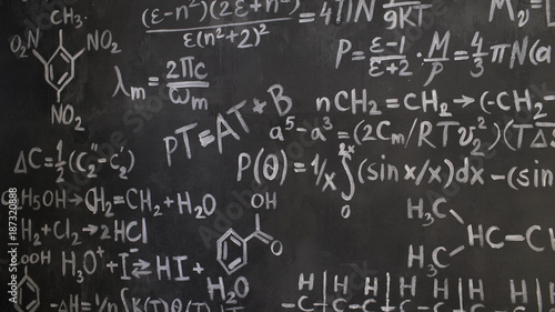 Chemical and mathematical equations wall room background
