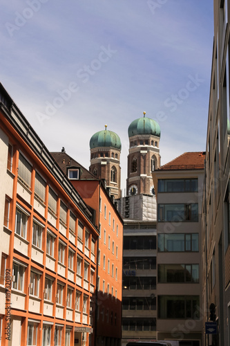 Tower of Frauenkirche church under reconstruction in Munich Bavaria Germany Europe travel historical architecture