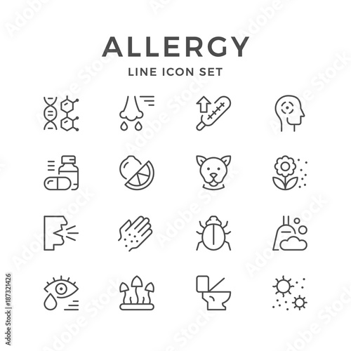 Set line icons of allergy photo