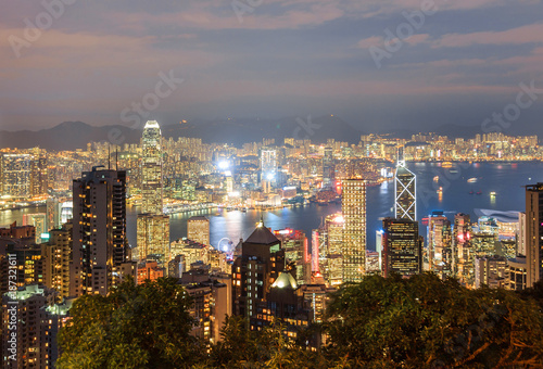 Hong Kong city view from Victoria Peak at night
