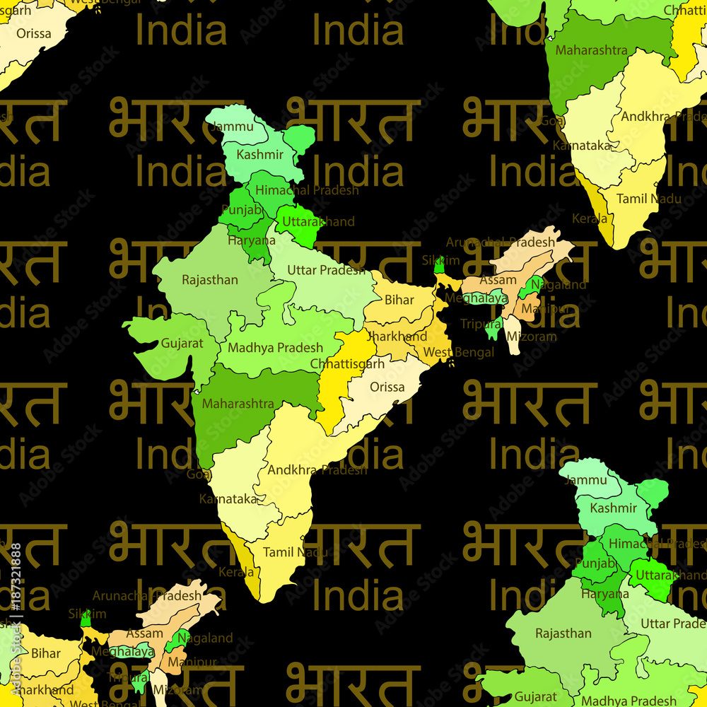 Obraz premium seamless pattern map of the division of the indium states. illustration