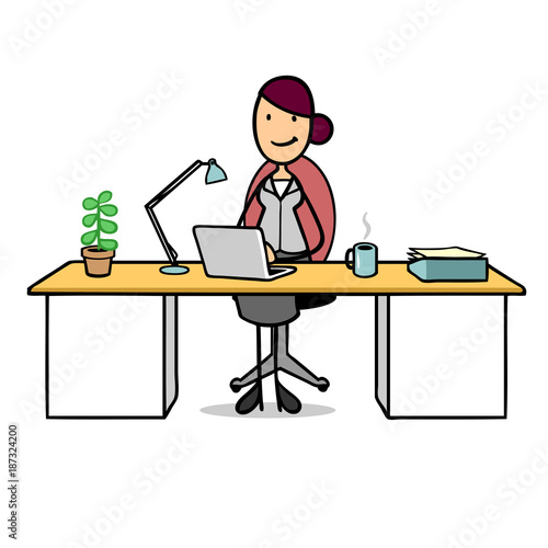 Gesch  ftsfrau mit Laptop Computer am Schreibtisch