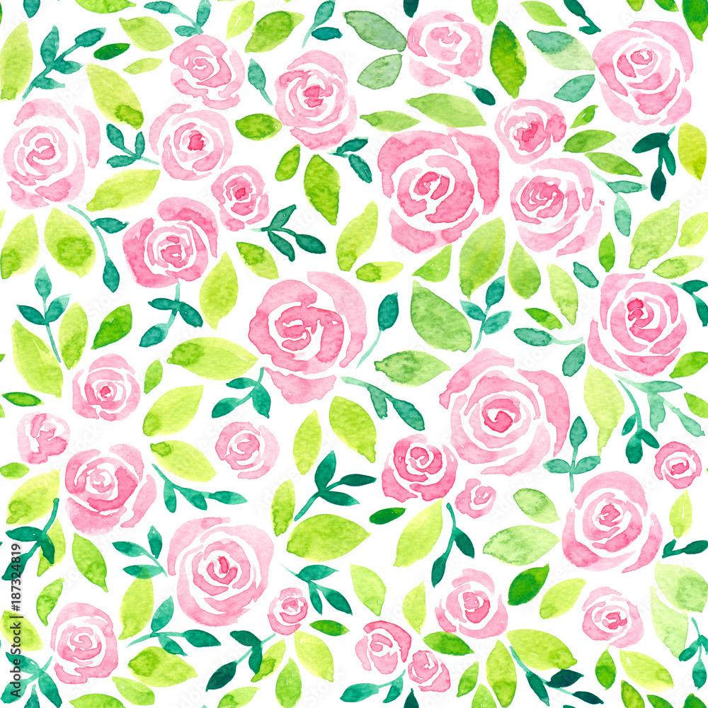 Pink watercolor roses background