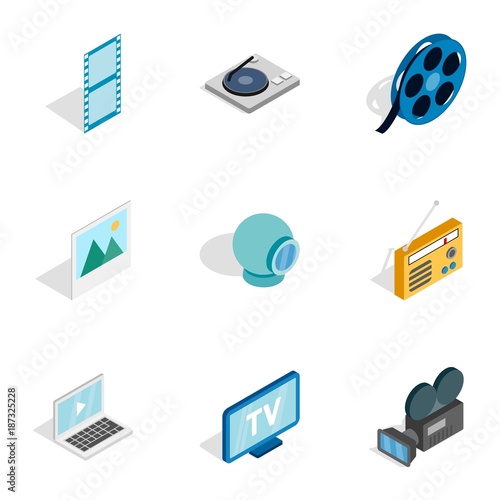Audio and video icons, isometric 3d style
