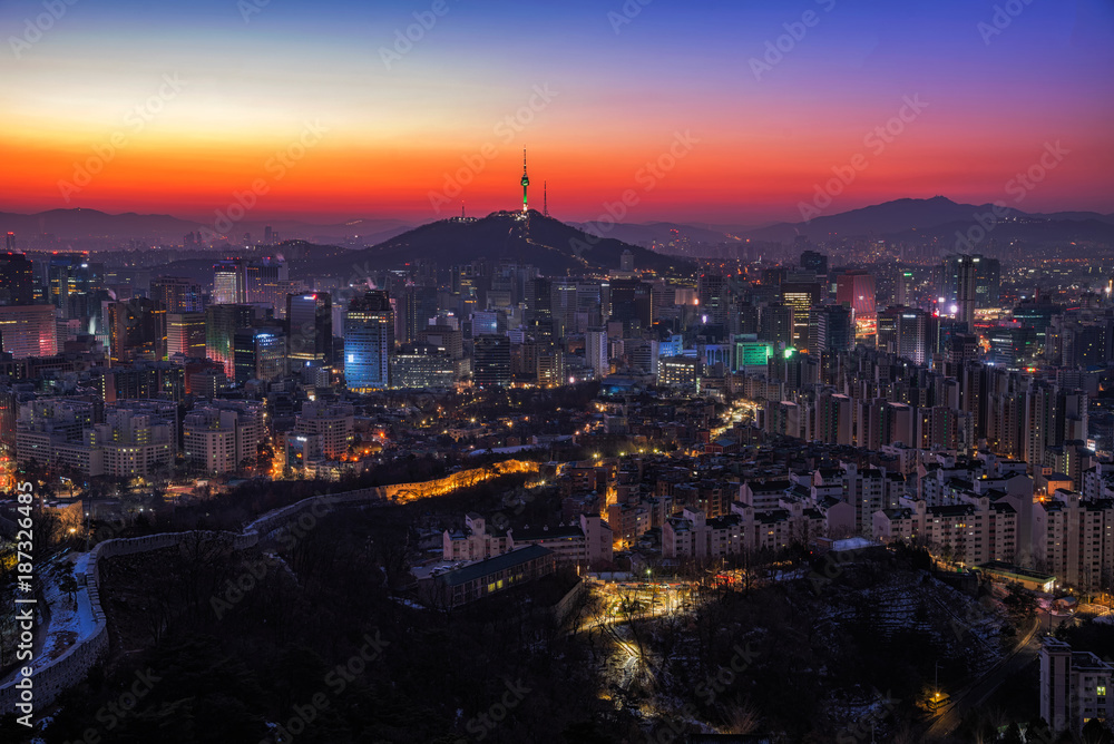 Seoul skyline and twilght cityscape at Seoul city ,South Korea