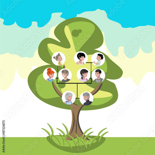 Family tree with portraits of relatives