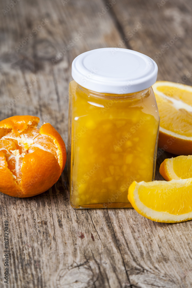 Jam jar of tropical fruits
