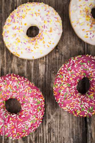 Multicolored donuts close-up