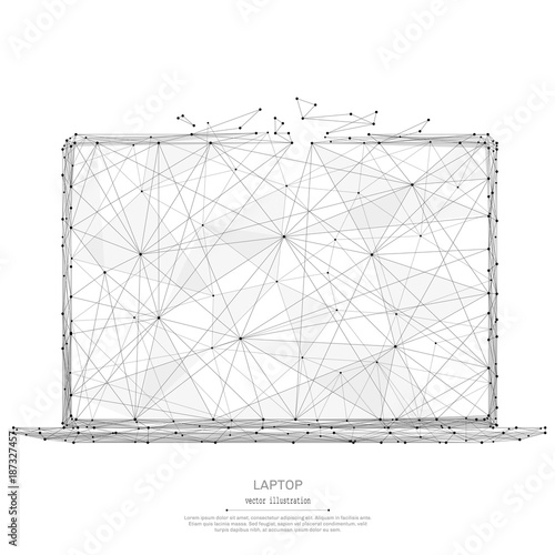 Abstract mash line and point laptop origami on white background with an inscription. Starry sky or space, consisting of stars and the universe. Vector technology illustration