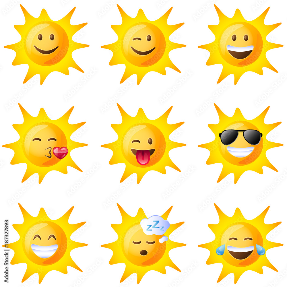 Different facial expressions of the sun