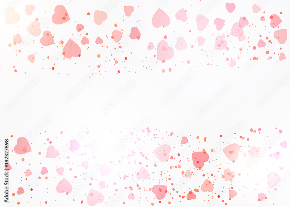 Red confetti heart banner. Happy Valentines background for greeting card with pink hearts signs. Vector illustration.