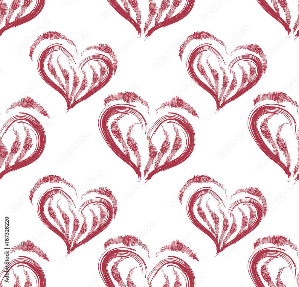 illustration of a seamless pattern of red heart shaped