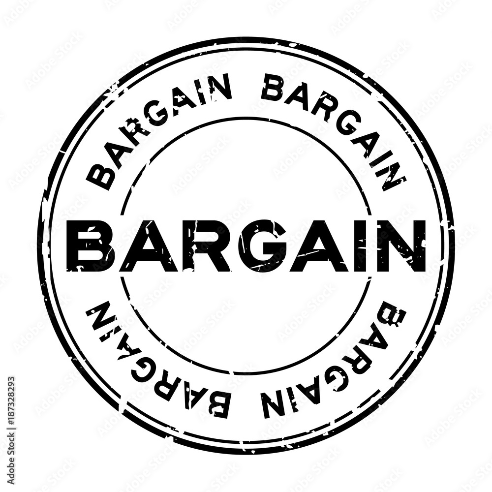 Grunge black bargain word round rubber seal stamp on white background